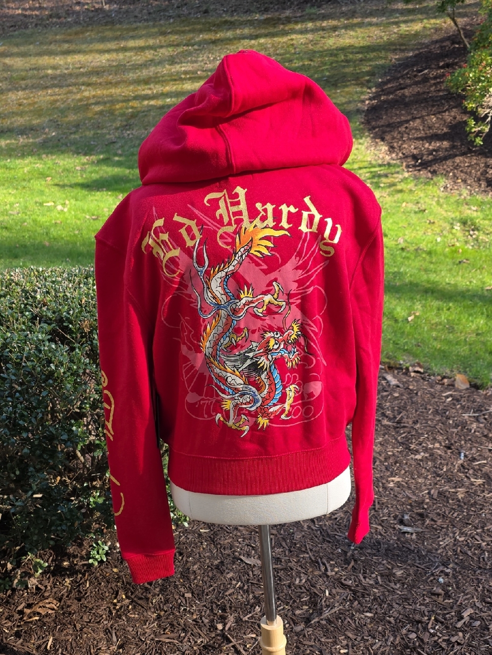 Y2K Ed Hardy Red Hoodie with Dragon Design